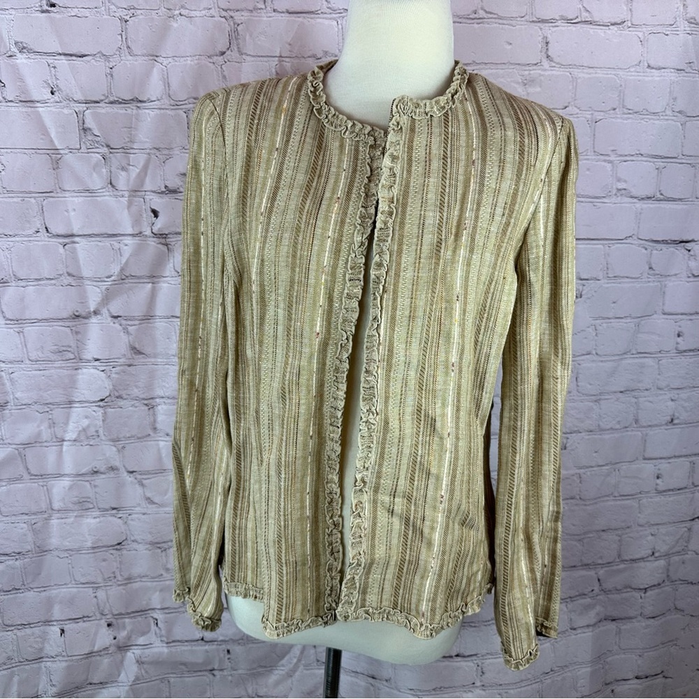 vtg Conrad C Collection Striped Jacket linen blazer womens 8 layer office boho